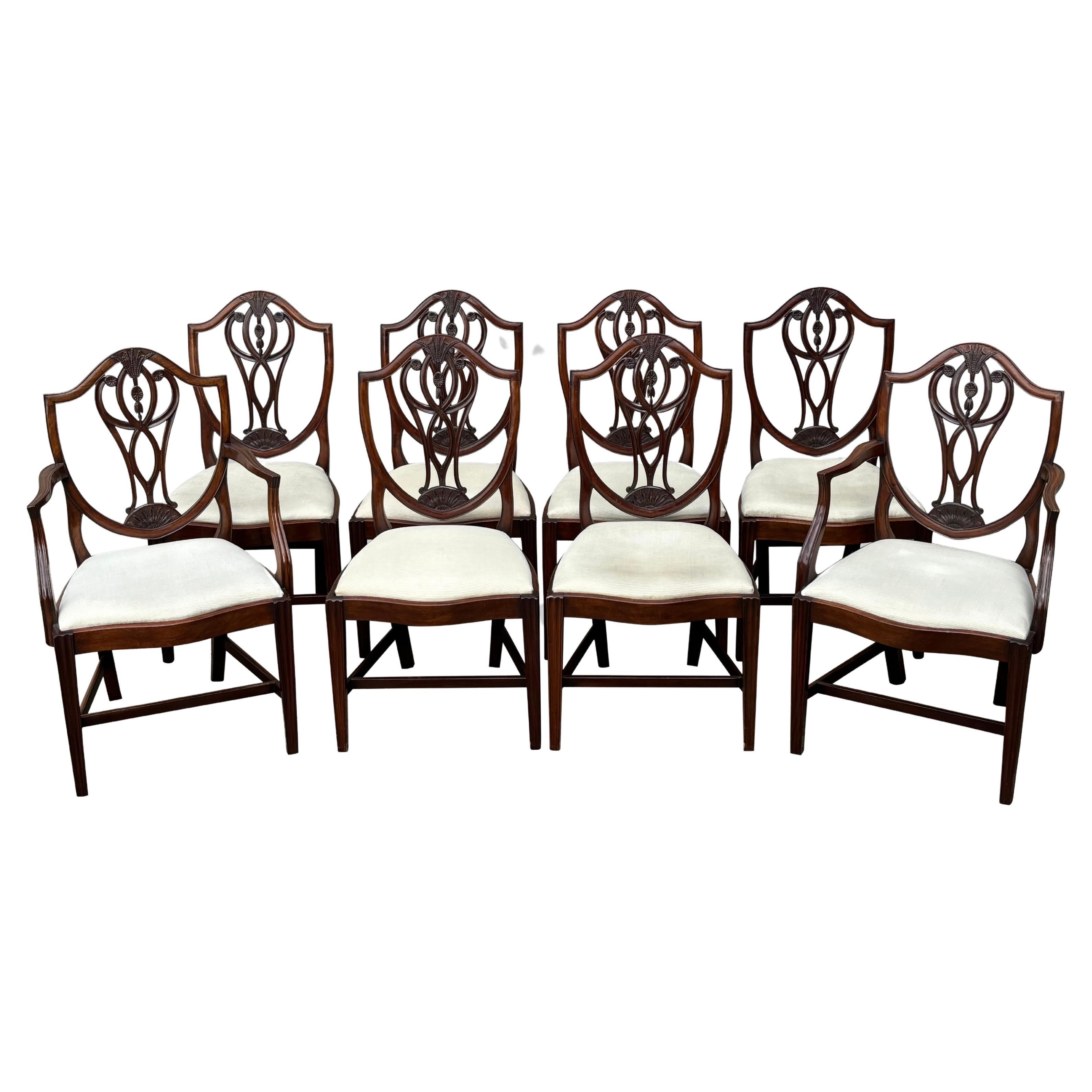 Set of 8 Georgian Hepplewhite Shield Back Dining Chairs