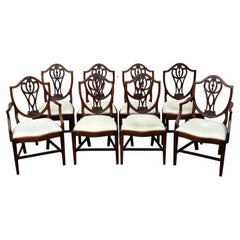 Antique Set of 8 Georgian Hepplewhite Shield Back Dining Chairs