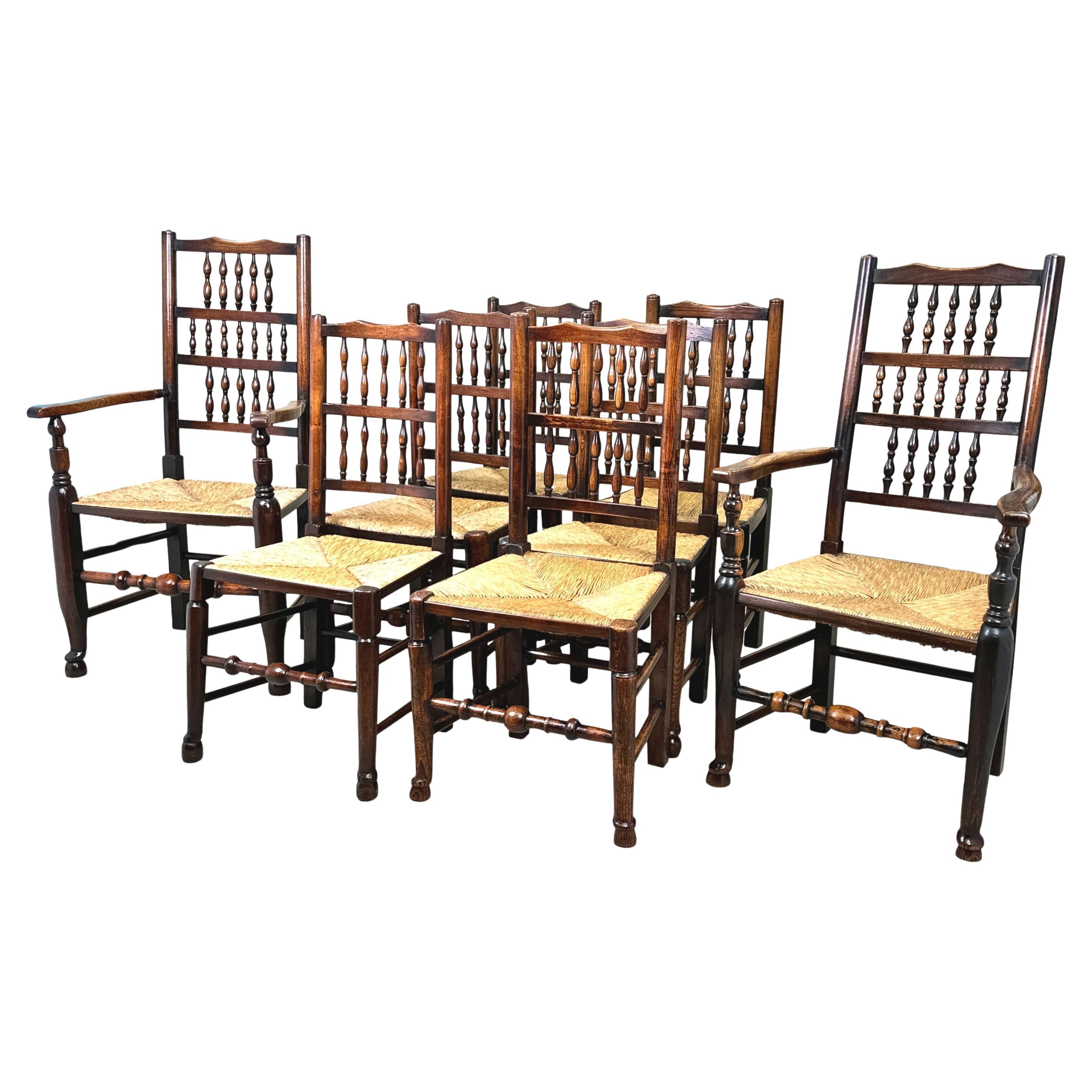 Set Of 8 Georgian Spindleback Farmhouse Dining Chairs For Sale