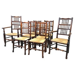 Antique Set Of 8 Georgian Spindleback Farmhouse Dining Chairs