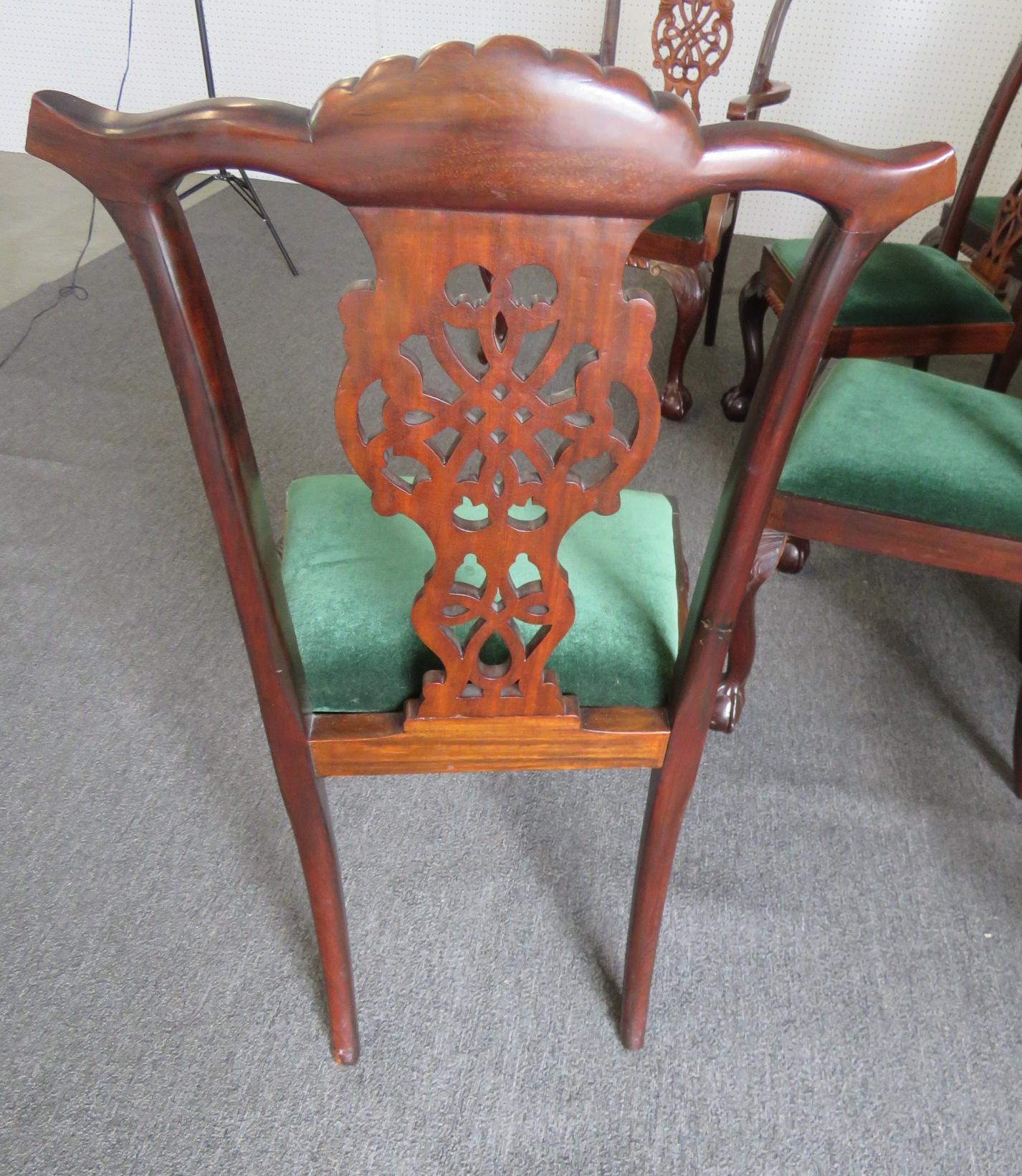 Mohair Set of 8 Finely Carved Solid Mahogany Georgian Style Dining Chairs C1920s For Sale