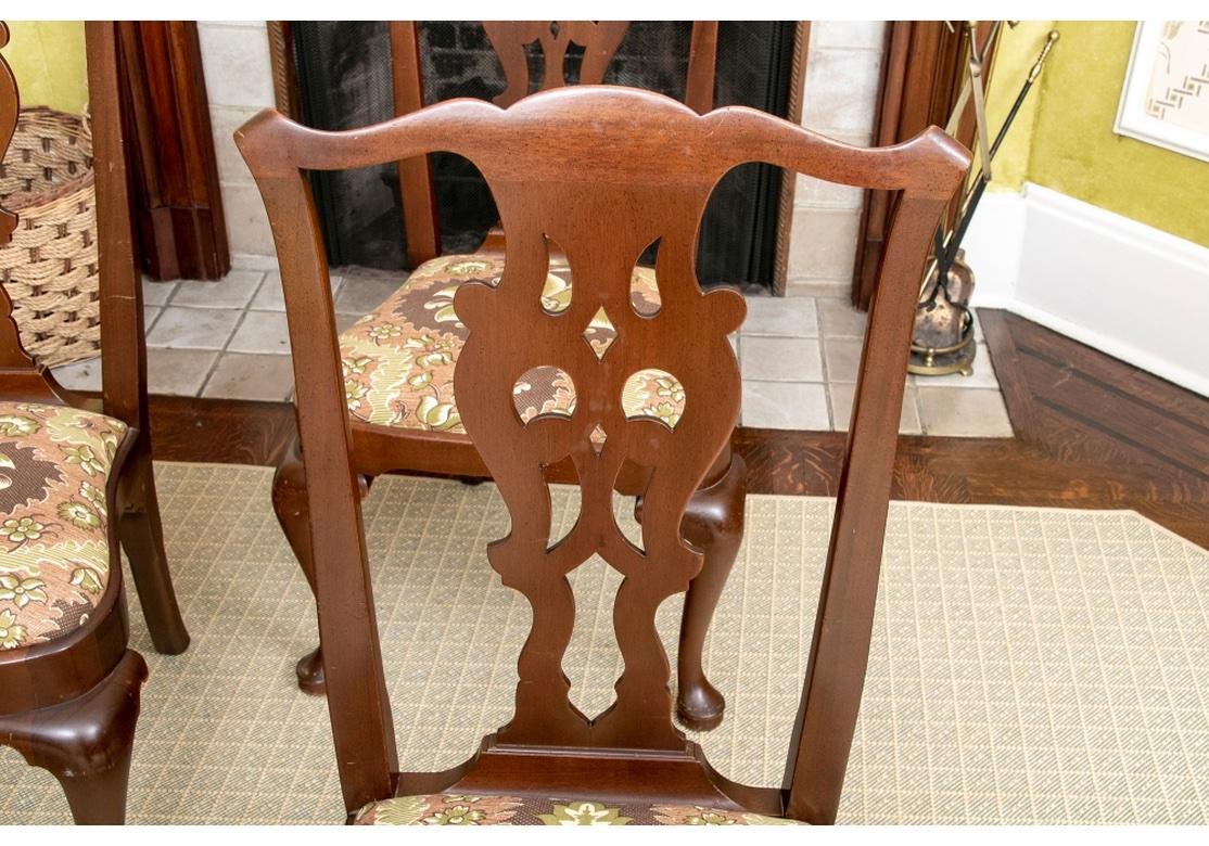 20th Century Set of 8 Georgian Style Dining Chairs in Clarence House Fabric For Sale