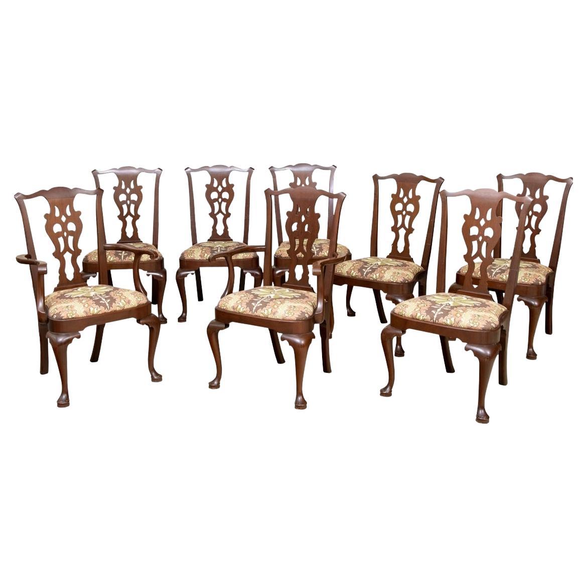 Set of 8 Georgian Style Dining Chairs in Clarence House Fabric