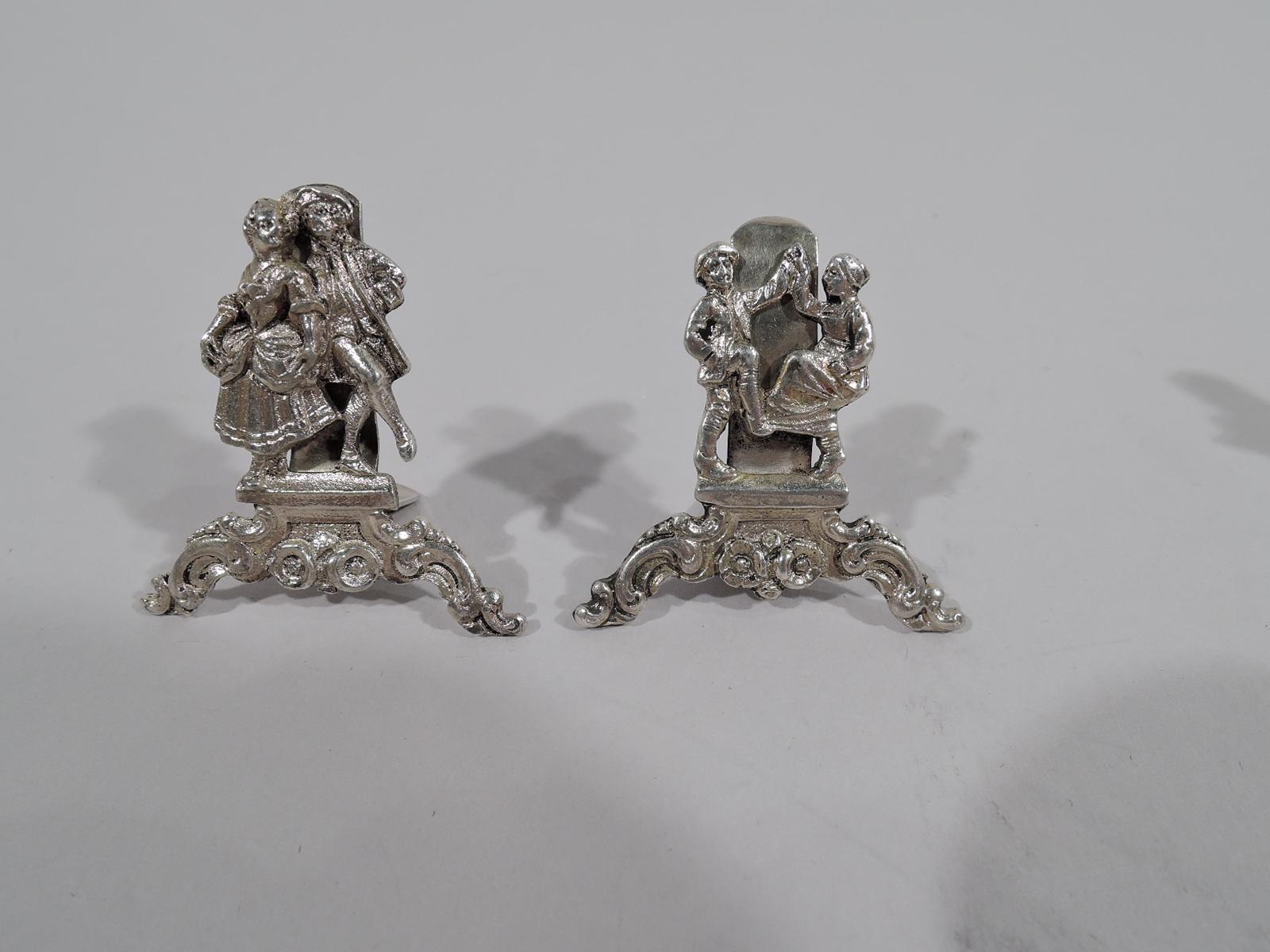 Rococo Revival Set of 8 German Court and Country Sterling Silver Place Card Holders For Sale