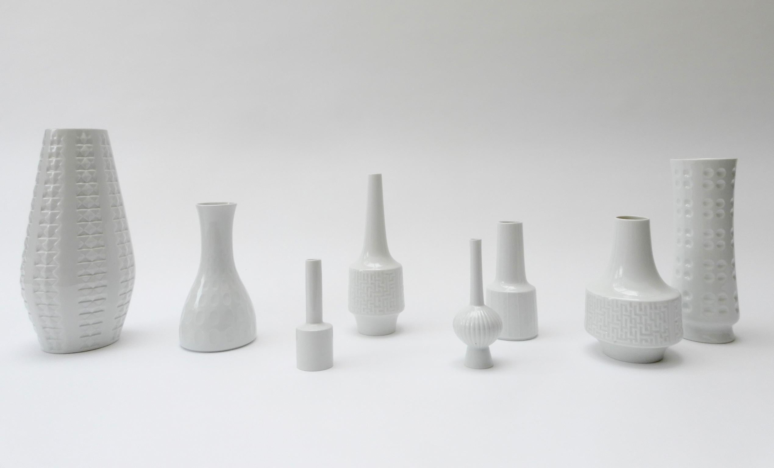 Mid-Century Modern Set of 8 German White Ceramic Vases, 1960s