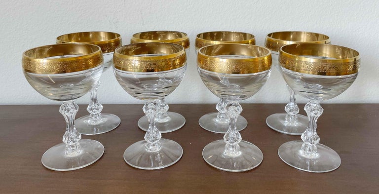 Gold Rimmed Wine Goblets with Gold Toned Tray, Set of 4 Lenox Gold Rimmed Wine  Goblets, Square Gold Metallic Tray, Holiday Barware