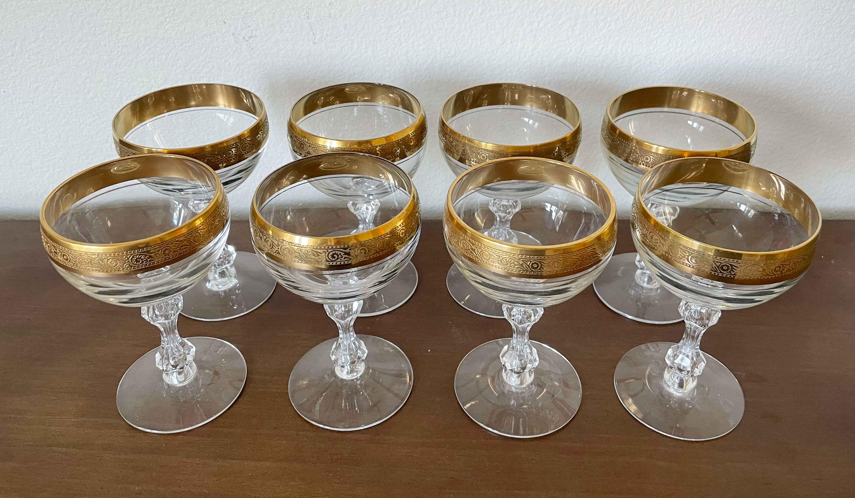 German Set of 8 Gilt Crystal Wine Glasses For Sale