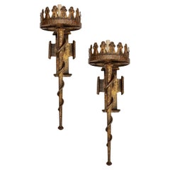 Set di 8 lampade in ferro dorato, vendute in coppia