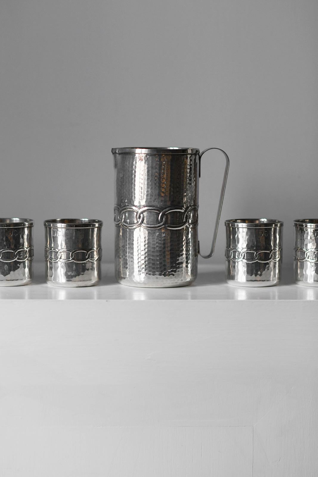 Italian Set of 8 Glasses + 1 Pitcher by Argentieri Fratelli Calegaro, 1968 For Sale