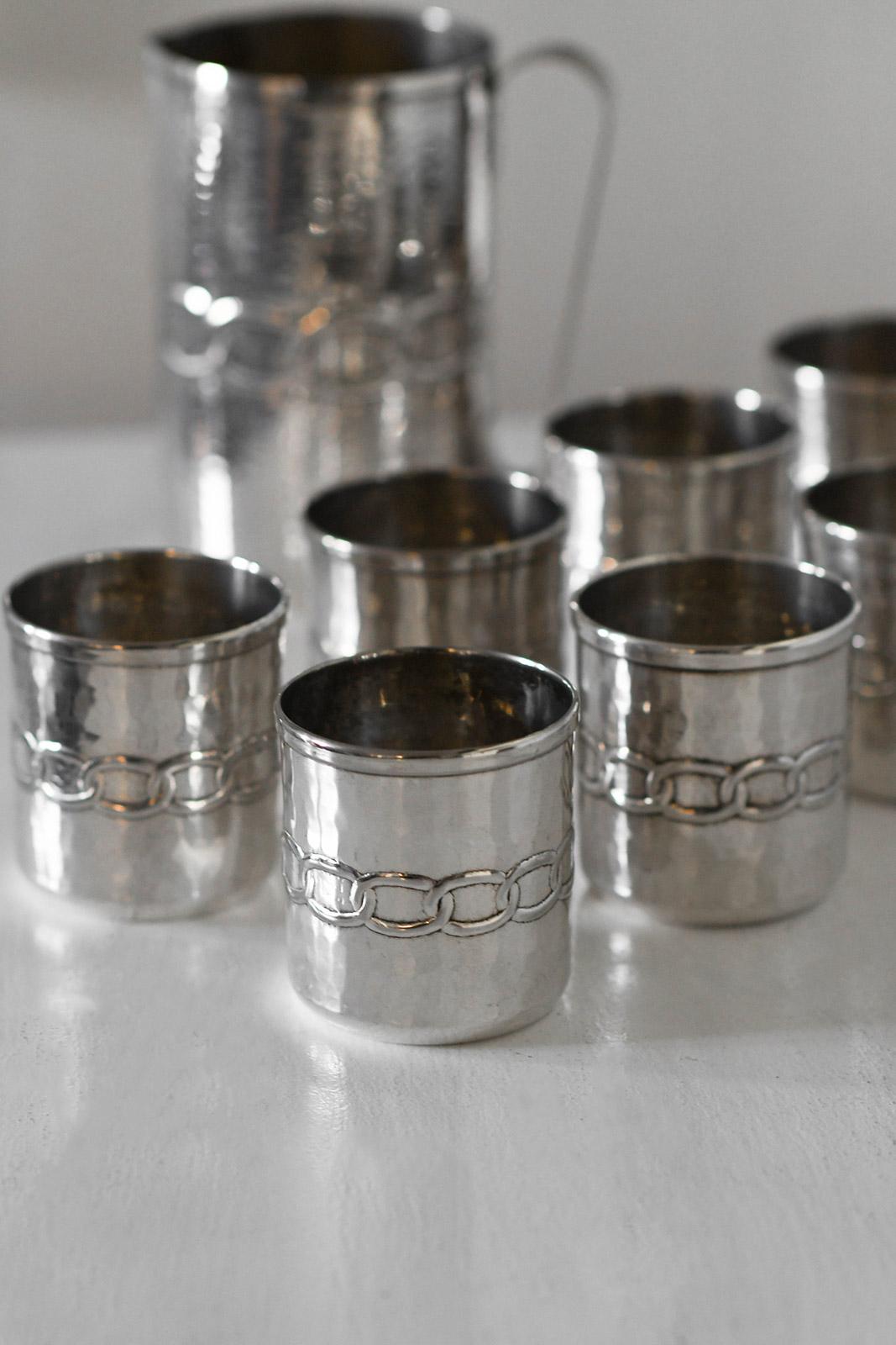 Silver Set of 8 Glasses + 1 Pitcher by Argentieri Fratelli Calegaro, 1968 For Sale