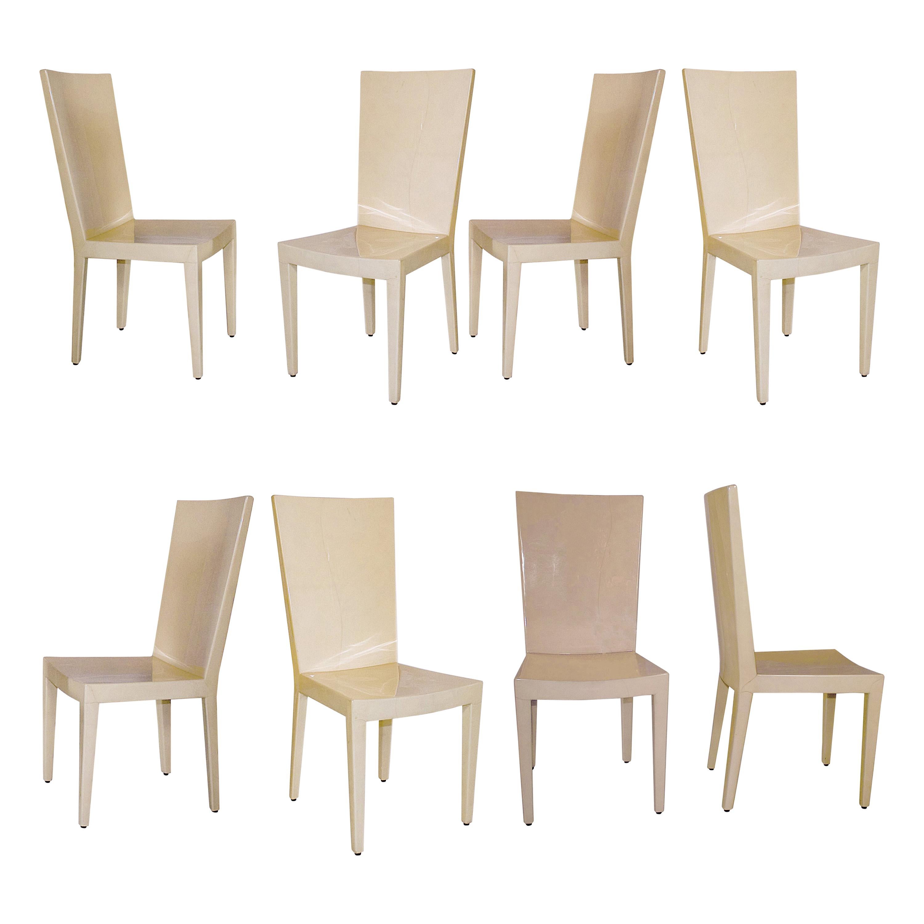 Set of 8 Goatskin "JMF" Dining Chairs, Karl Springer