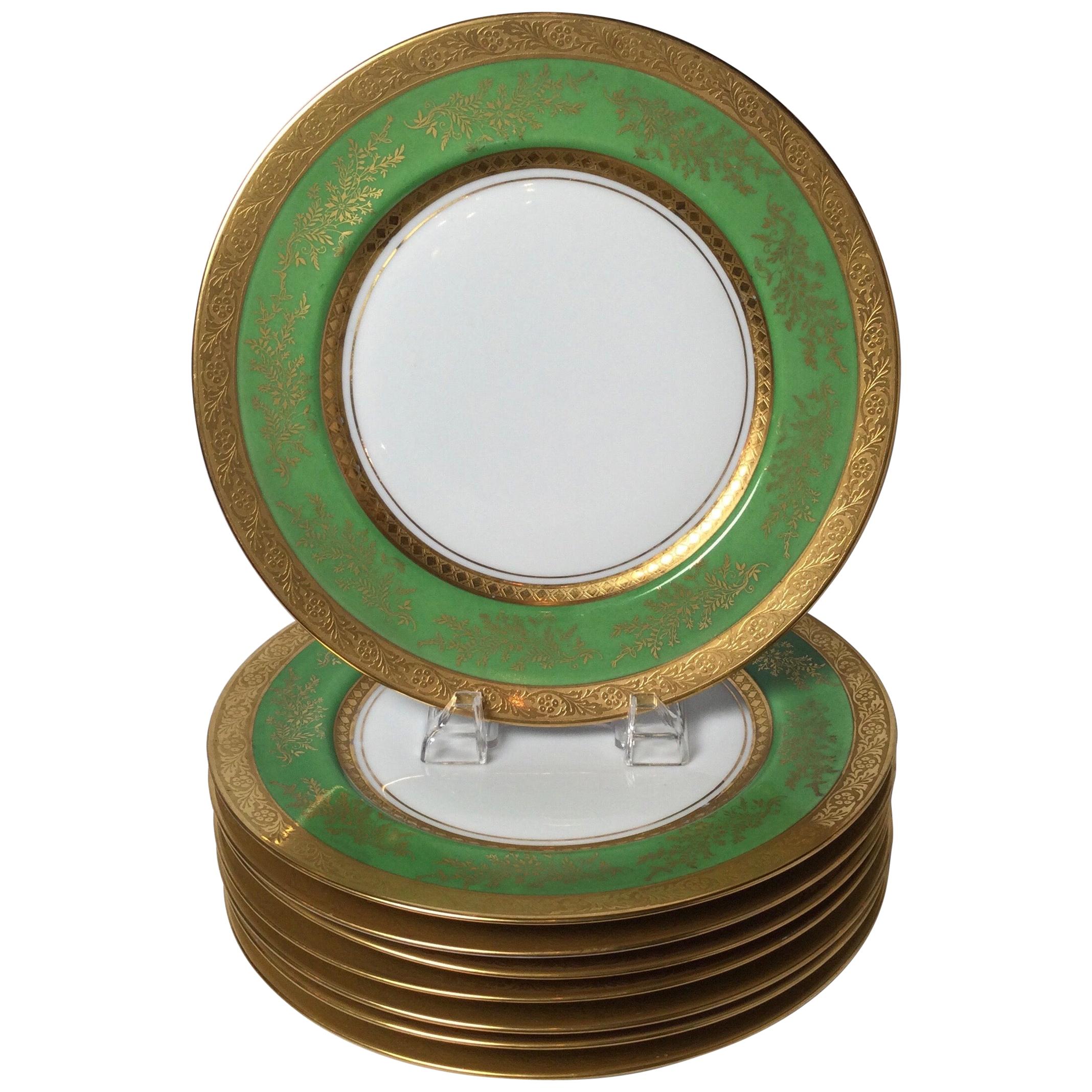 Richard Ginori Italy Gilt Porcelain Dinner Plate Regal Green Burnished Gold 