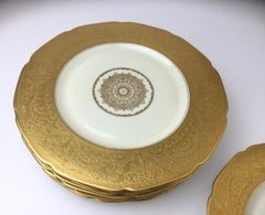 Set of 8 Gold Encrusted Service Dinner Plates Heinrich & Co