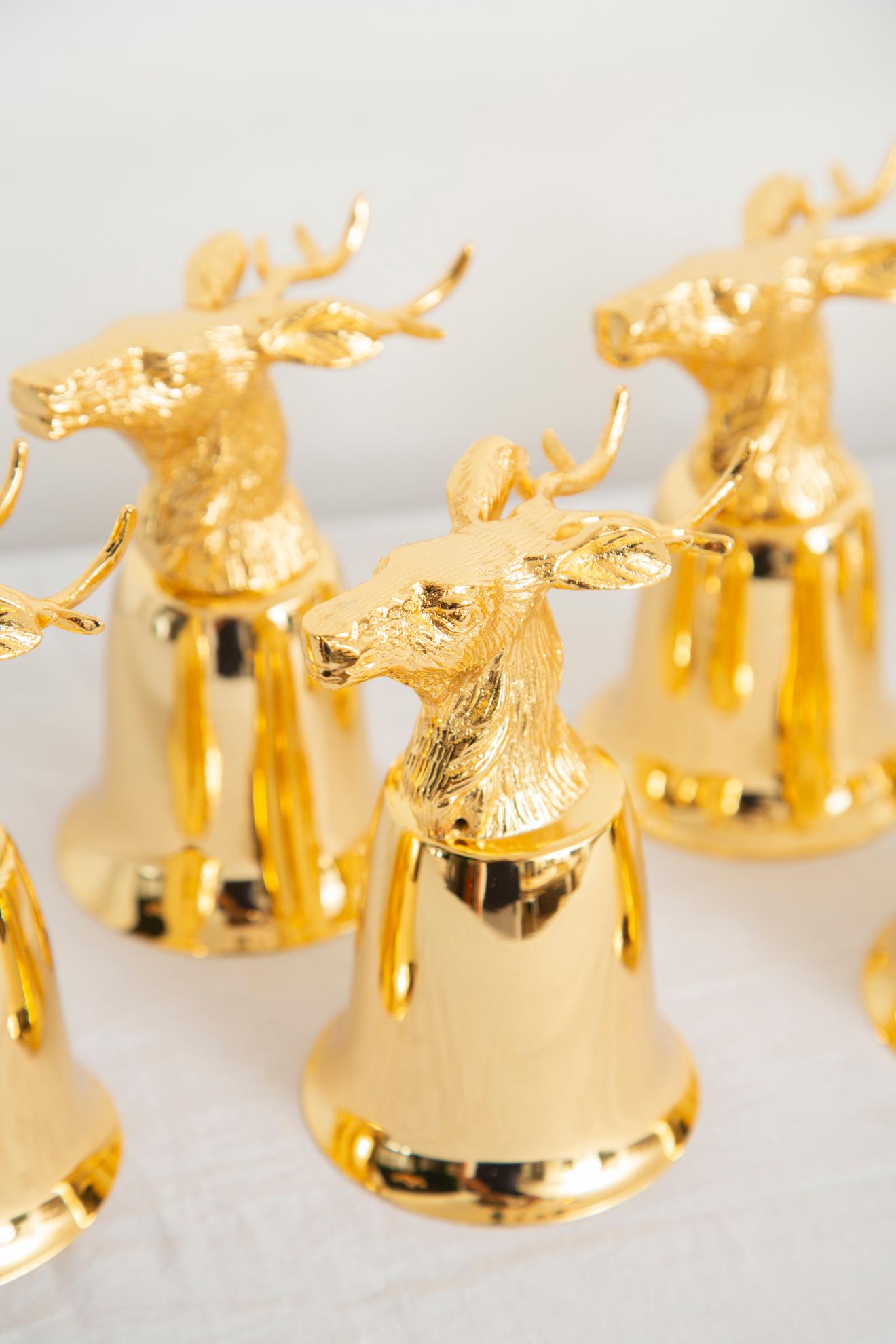 Unknown Set of 8 Gold Plated Stirrup Cups Goblets with Animal Heads, Stags For Sale