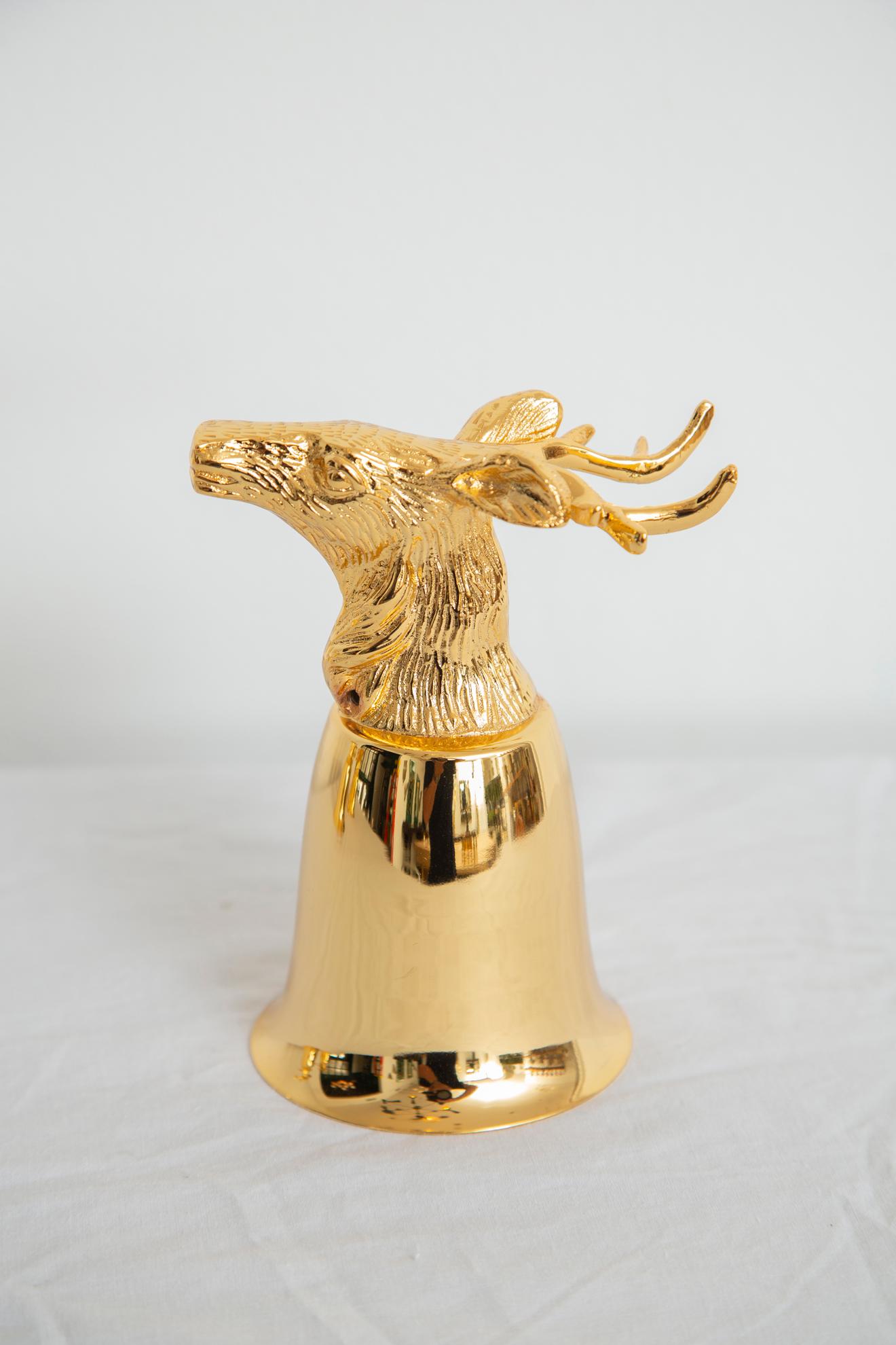 Late 20th Century Set of 8 Gold Plated Stirrup Cups Goblets with Animal Heads, Stags For Sale