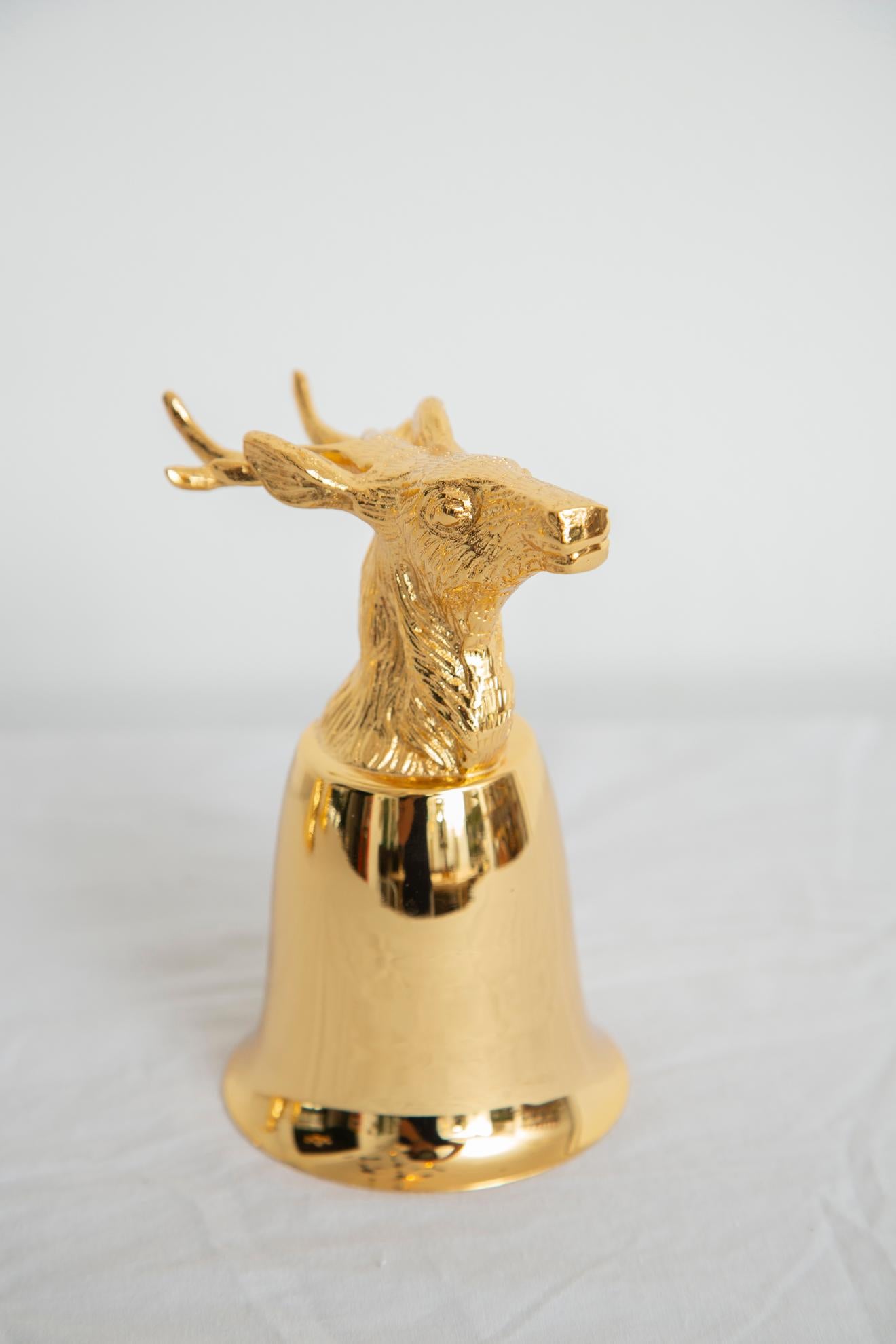 Set of 8 Gold Plated Stirrup Cups Goblets with Animal Heads, Stags For Sale 1