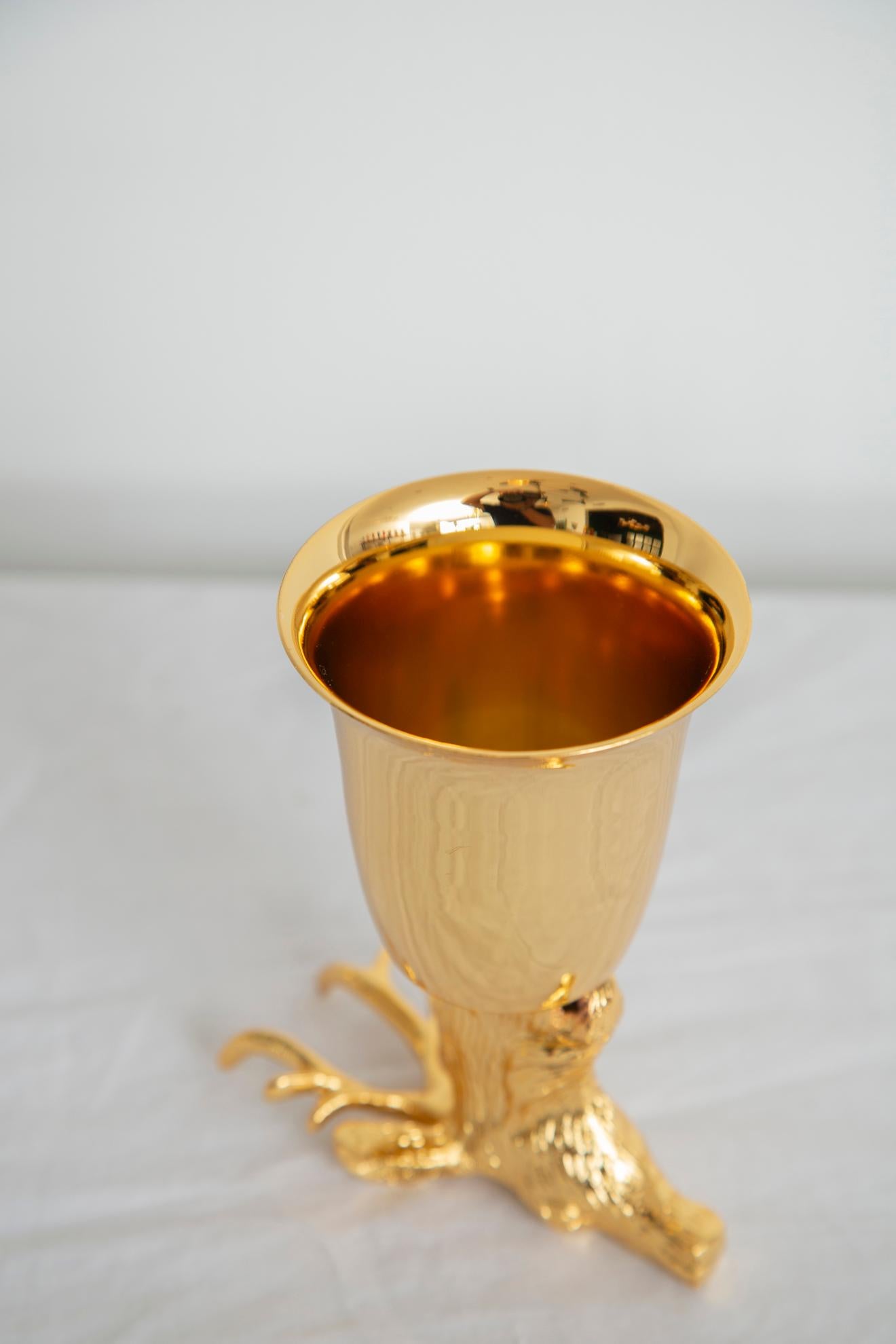 Set of 8 Gold Plated Stirrup Cups Goblets with Animal Heads, Stags For Sale 3
