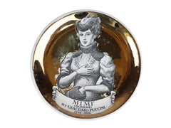 Set of 8 Golden & White Ceramic Small Coaster, Fornasetti Melodramma Series