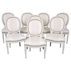 Set of 8 Gorgeous Maison Jansen Style Louis XVI White Painted Dining Chairs