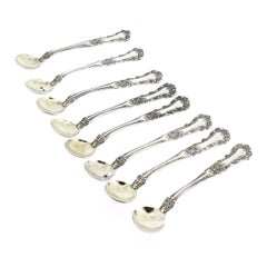 Set of 8 Gorham Buttercup Individual Sterling Silver Salt Spoons with Gilt Bowls