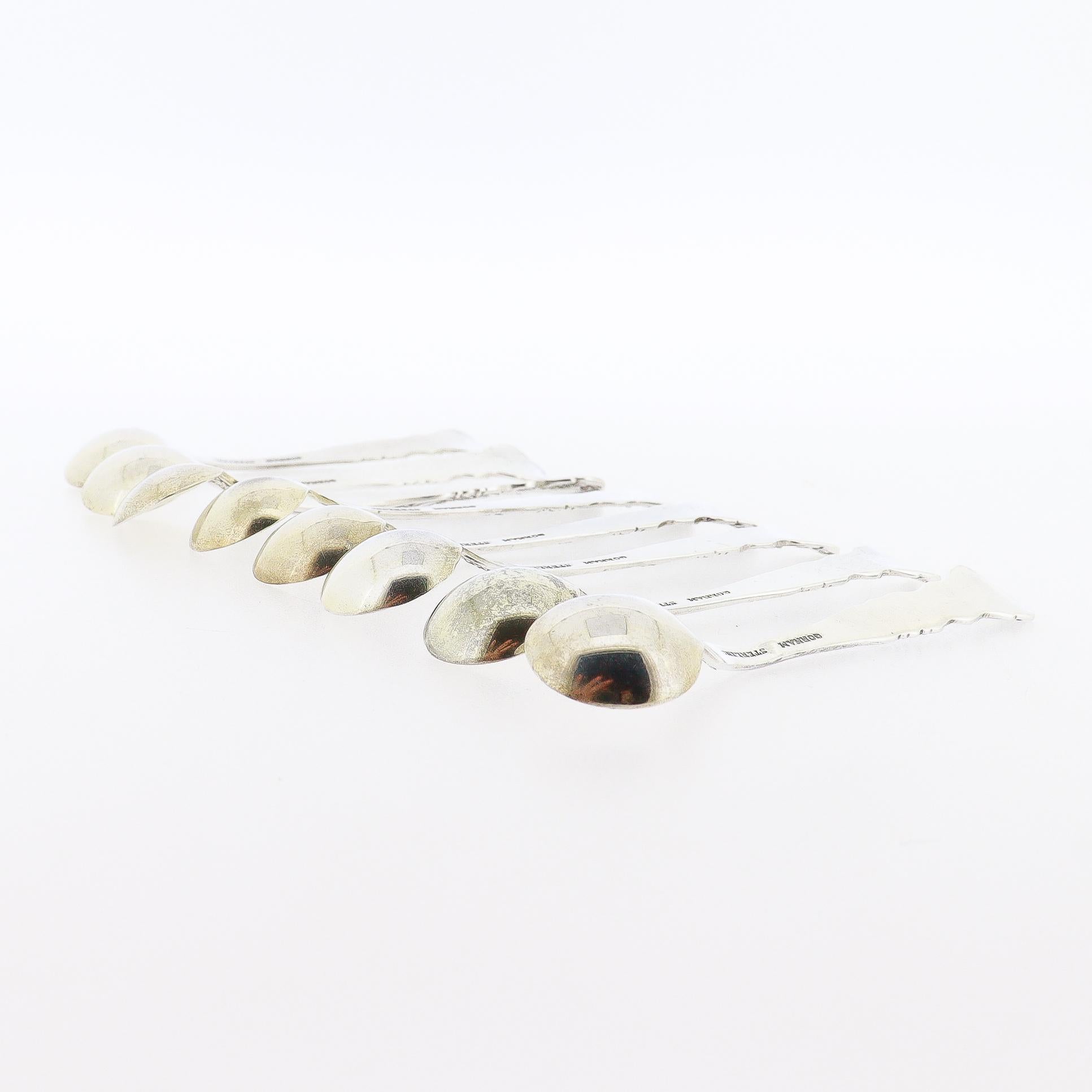 Set of 8 Gorham Buttercup Individual Sterling Silver Salt Spoons with Gilt Bowls For Sale 2