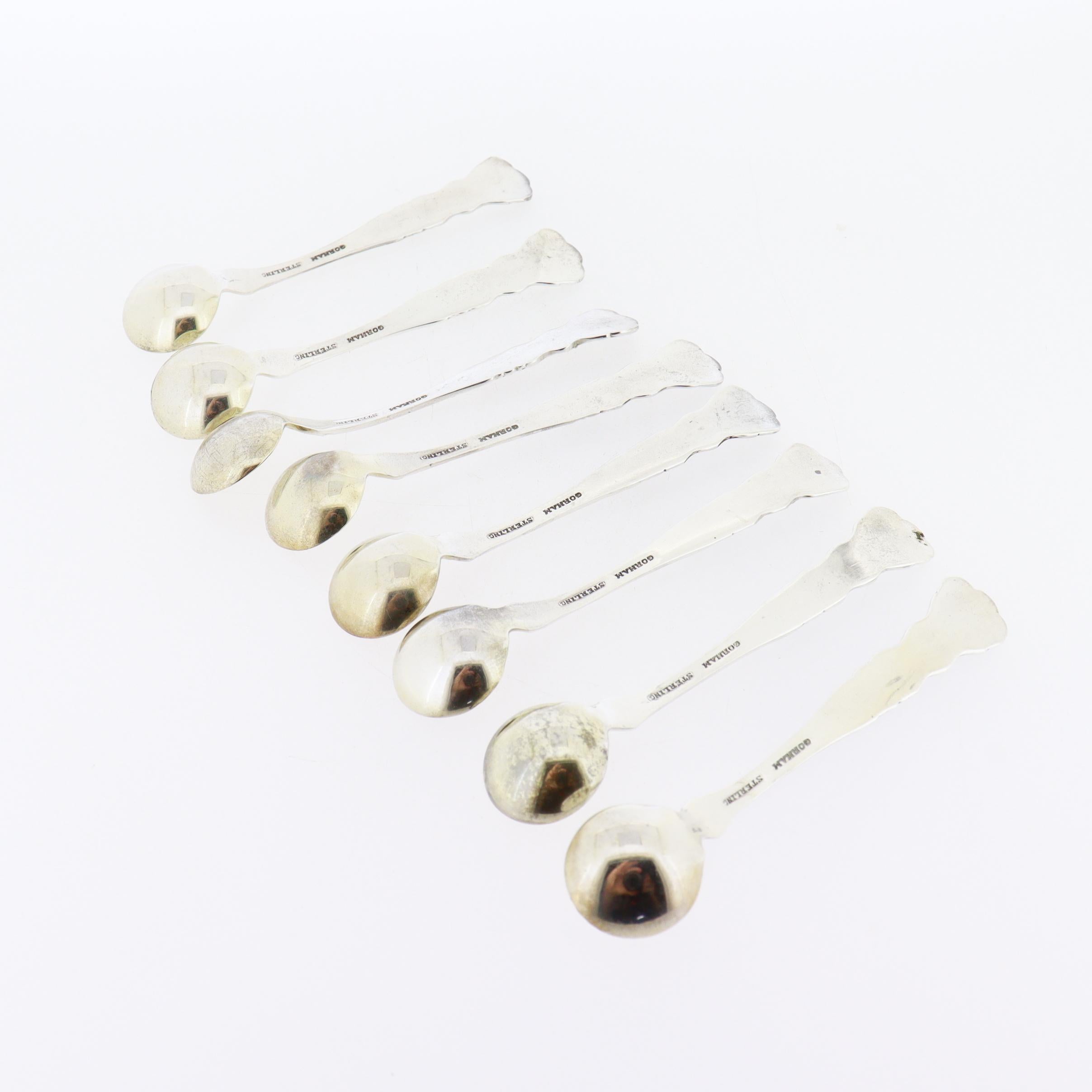 Set of 8 Gorham Buttercup Individual Sterling Silver Salt Spoons with Gilt Bowls For Sale 3