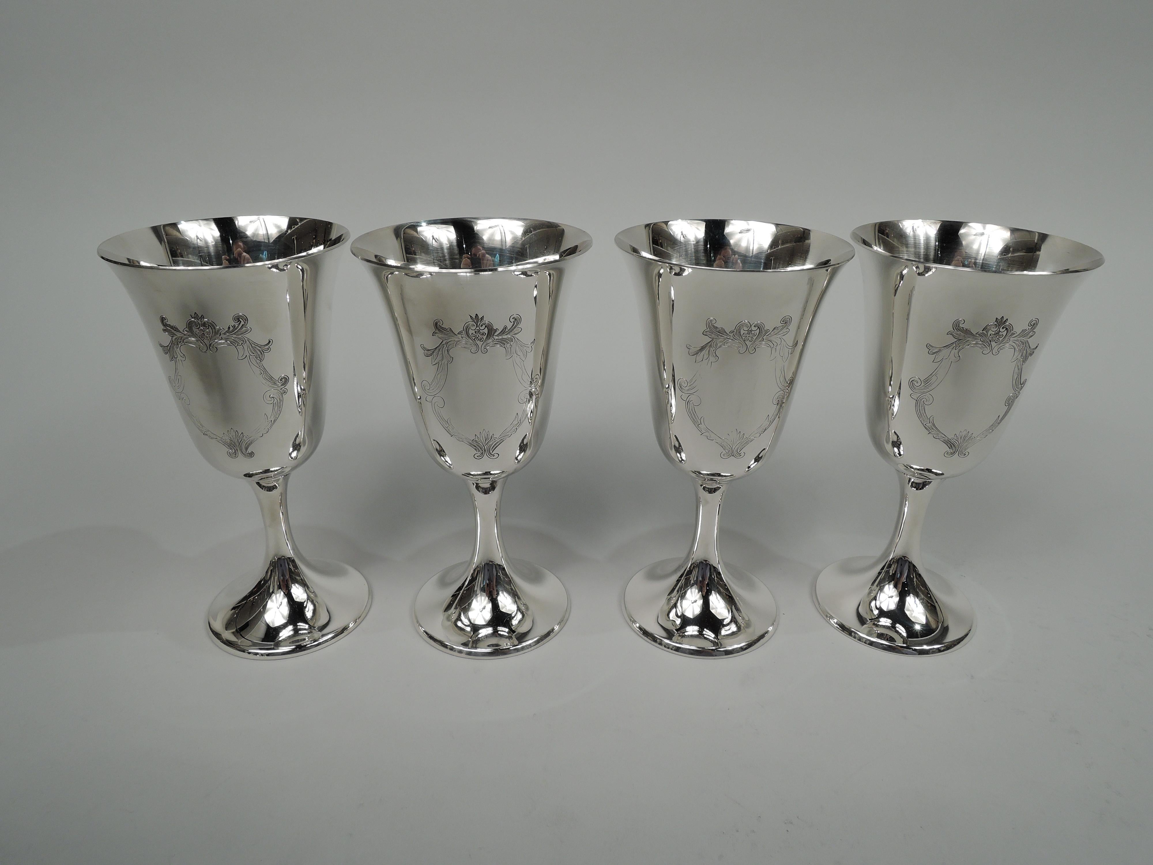 Edwardian Set of 8 Gorham Goblets in Engraved Puritan Pattern For Sale