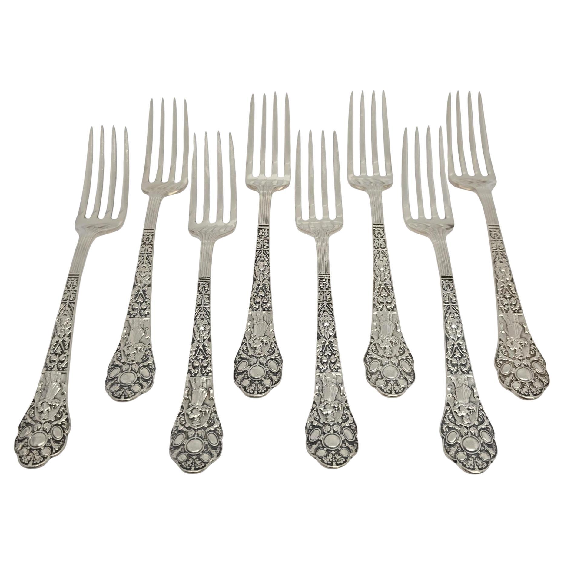 Set di 8 forchette Gorham Medici Old Sterling Silver w/Mono 6 3/4"" #18823