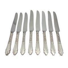 Set of 8 Gorham Medici Old Sterling Silver Handle Knives w/Mono 8 5/8" #18820