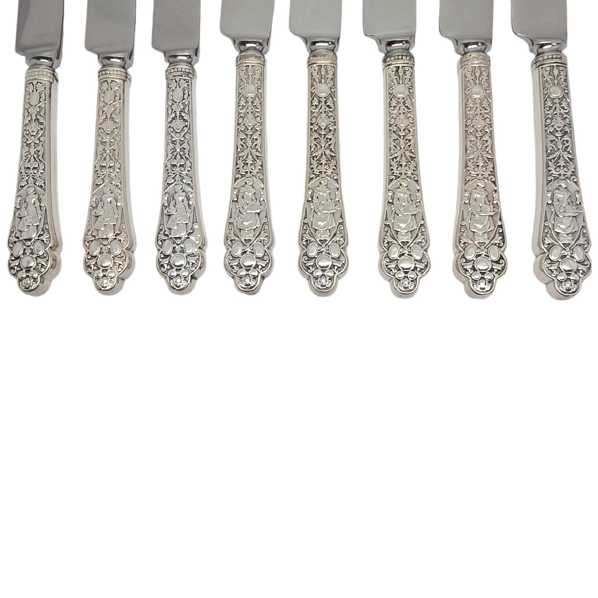 Set di 8 coltelli Gorham Medici con manico in argento massiccio w/Mono 8 5/8