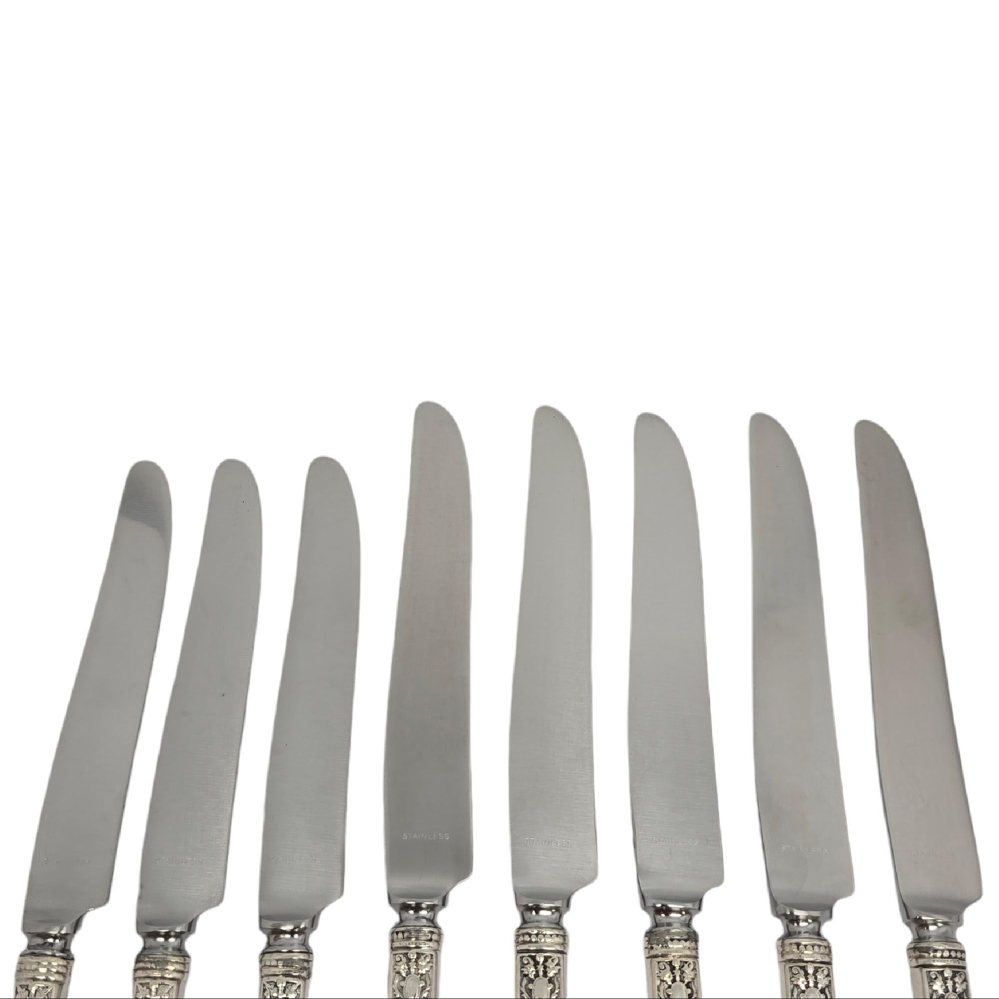 Set di 8 coltelli Gorham Medici con manico in argento massiccio w/Mono 8 5/8