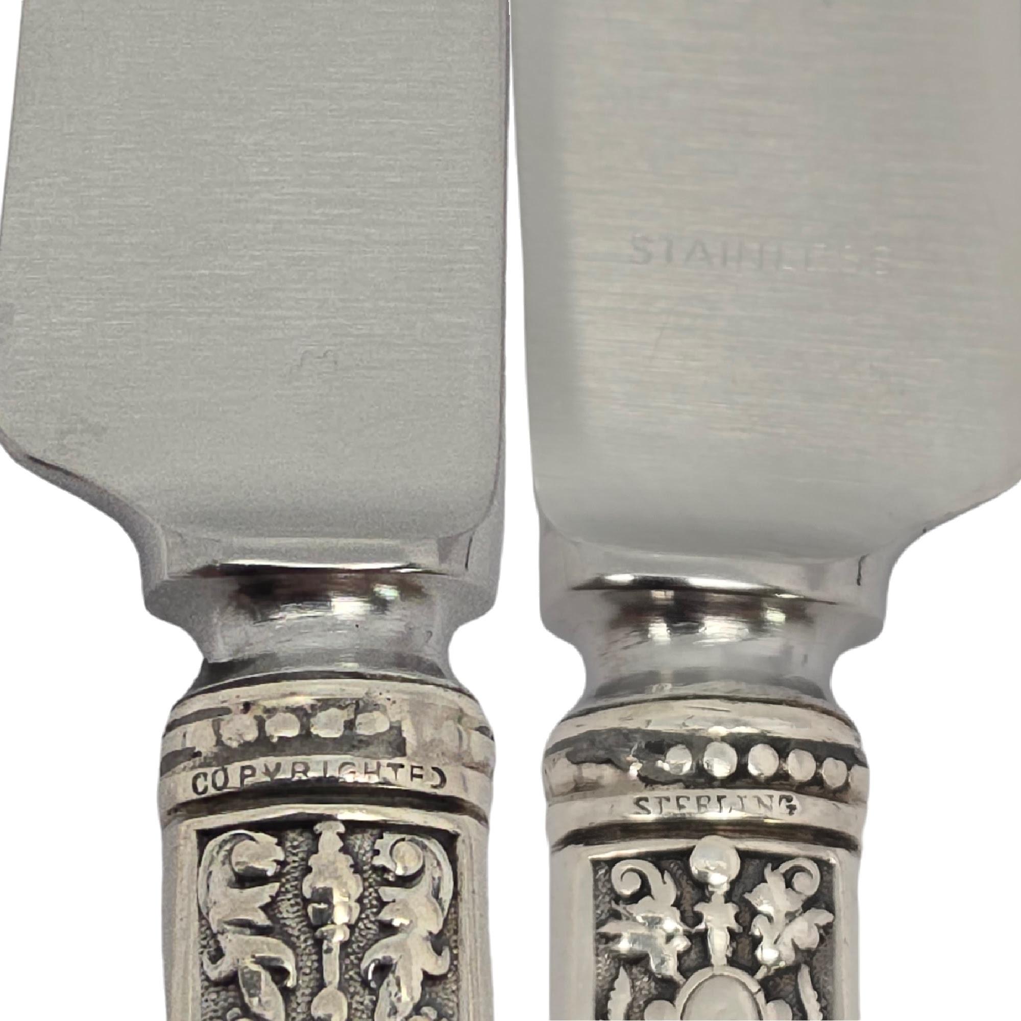 Set di 8 coltelli Gorham Medici con manico in argento massiccio w/Mono 8 5/8