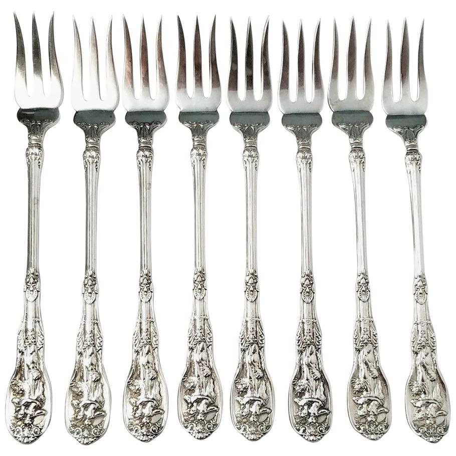 Set of 8 Gorham Mythologique Sterling Silver Cocktail Forks Multiple