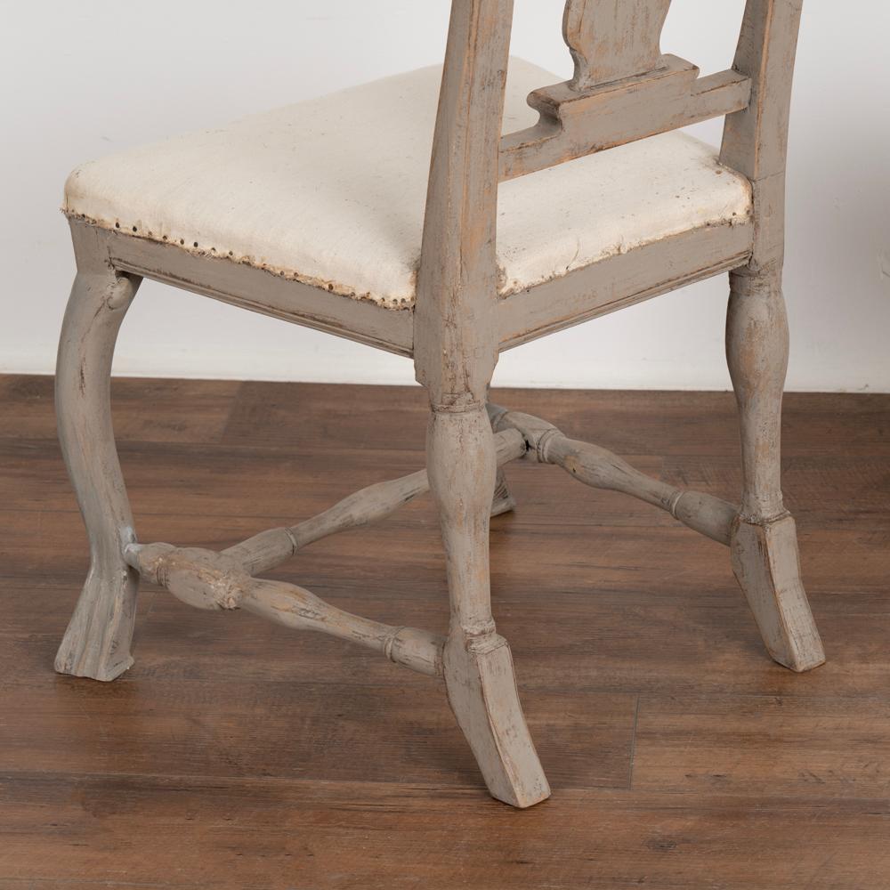 Set of 8 Gray Painted Baroque Side Dining Chairs, Sweden, circa 1800-1840 6