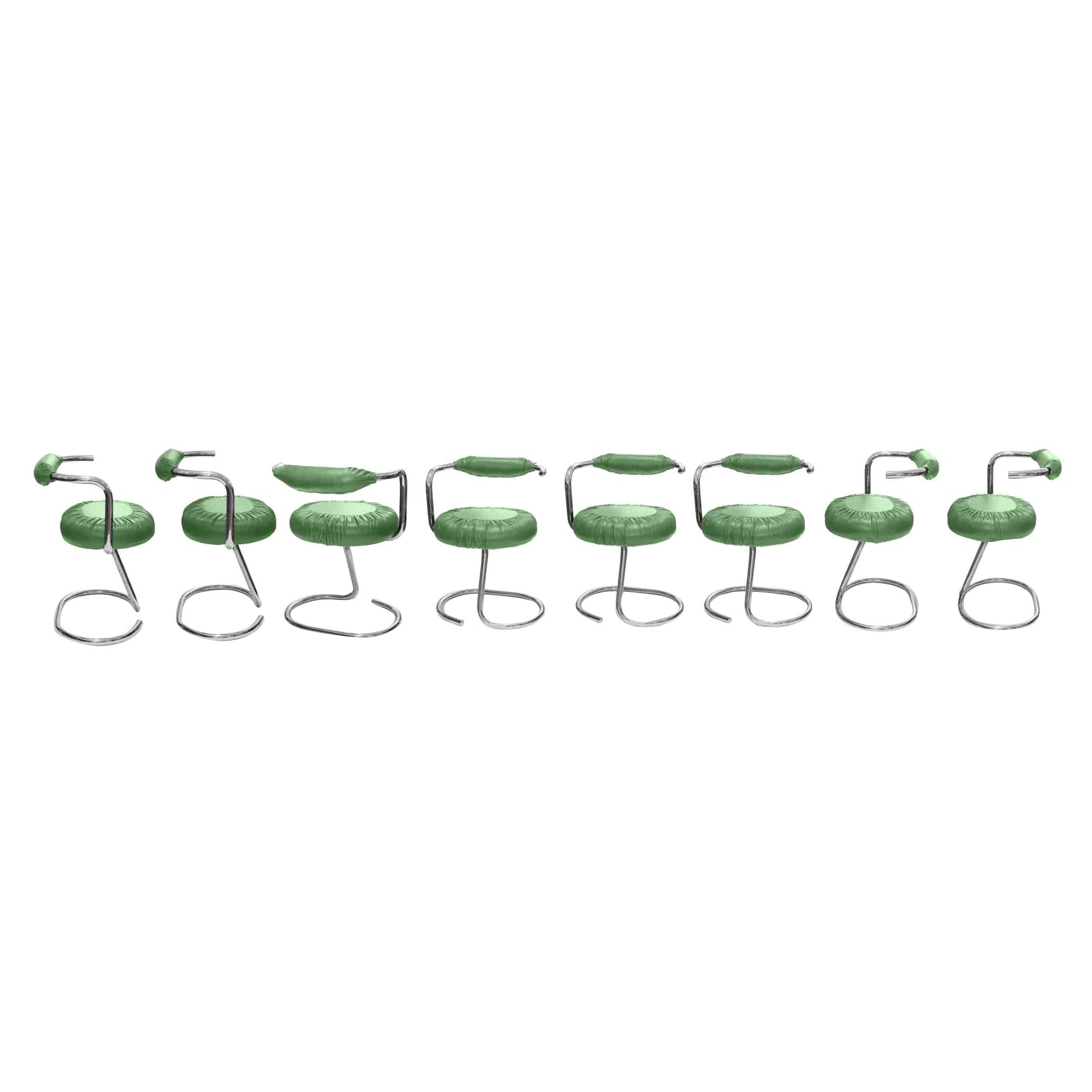 Ensemble de 8 chaises vertes Cobra de Giotto Stoppino, Italie, 1970
