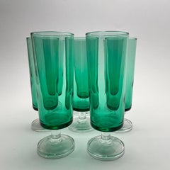 Set of 8 Green Italian Glasses 1970s