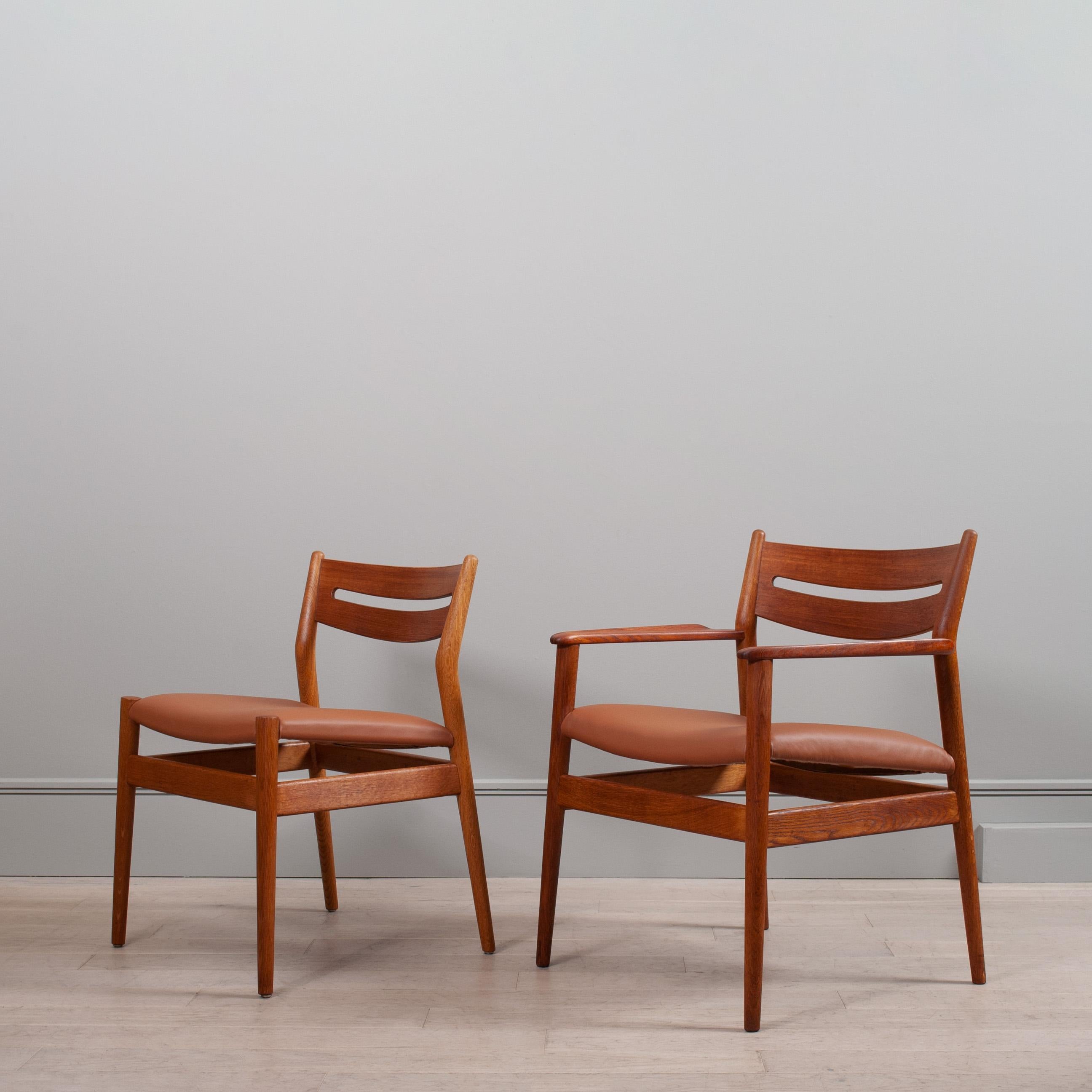 Set of 8 Grete Jalk oak & teak dining chairs, 6 side, 2 carvers For Sale 10