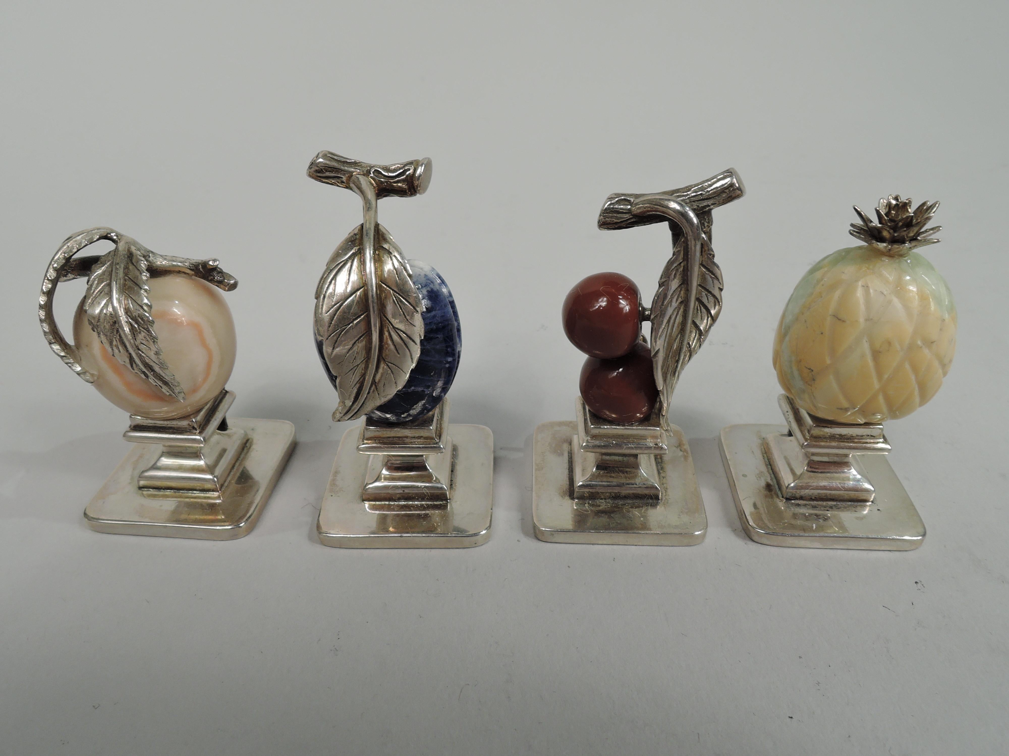 Set von 8 Gucci-Kartenhaltern aus Silber mit Obst aus Hartstein (Moderne der Mitte des Jahrhunderts)
