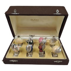 Set of 8 Gucci Silver Place Card Holders with Hardstone Fruits