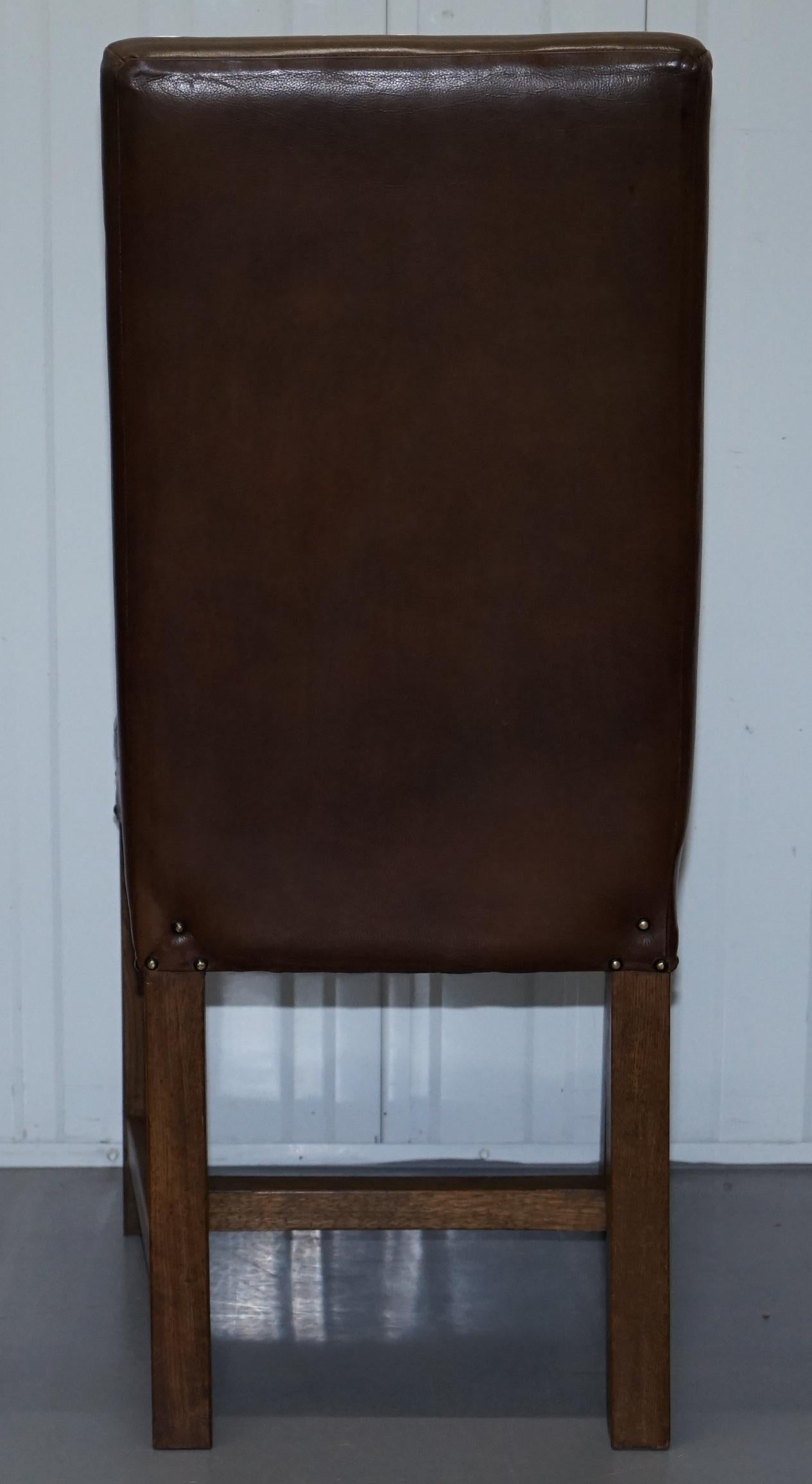 Set of 8 Halo Soho High Back Brown Leather Dining Chairs Oak Frames 2