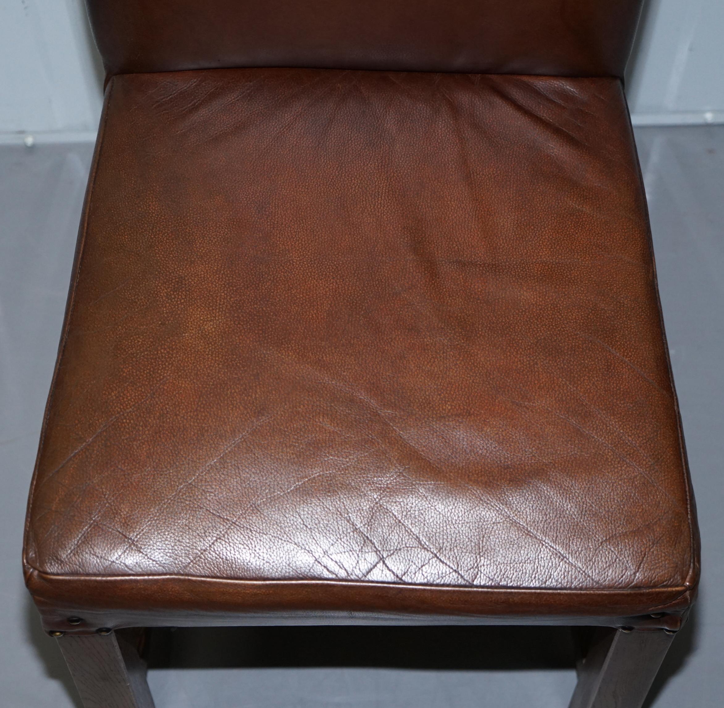 Modern Set of 8 Halo Soho High Back Brown Leather Dining Chairs Oak Frames