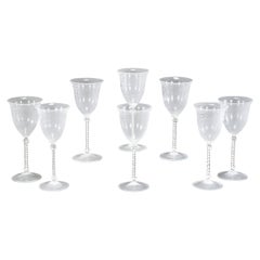 Set 7 Hand Blown Cenedese/Scarpa Murano White Threaded Filligrana  Wine Goblets