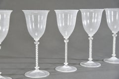 Set 7 Hand Blown Cenedese/Scarpa Murano White Threaded Filligrana  Wine Goblets