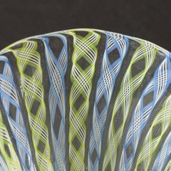 Set of 8 Hand-Blown Murano Latticino Blue & Chartreuse Wine Glasses W/ 24K Gold