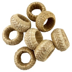 Vintage Set of 8 Handwoven Jute Napkin Rings – Natural Textured Tabletop Accents
