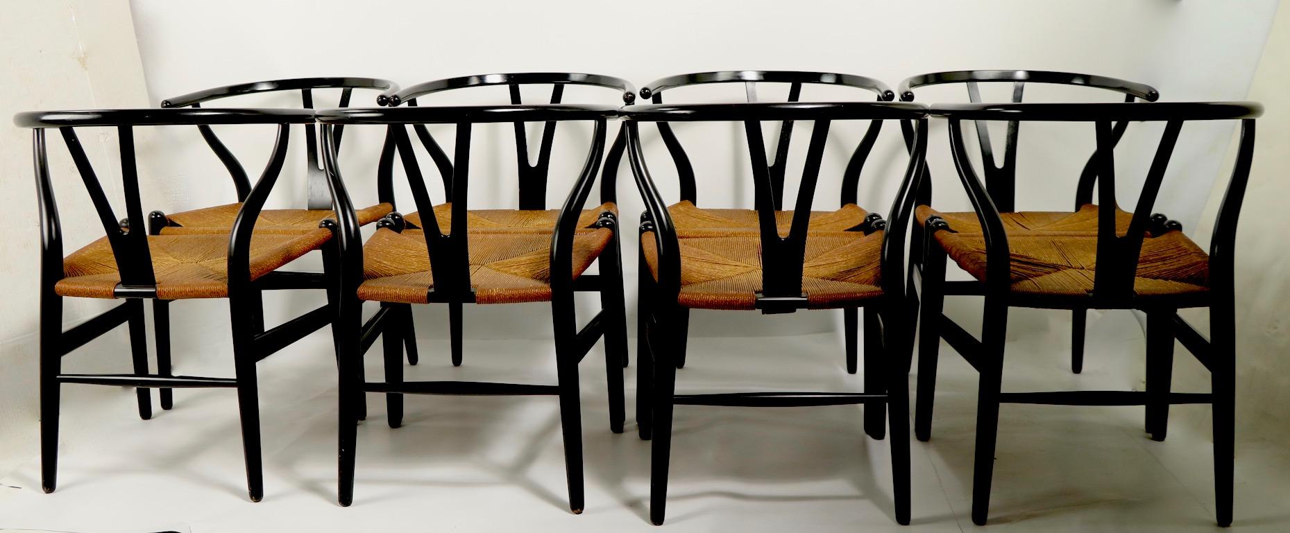 Danish Set of 8 Hans Wegner Carl Hansen CH 24 Wishbone Y Chairs in Black Finish