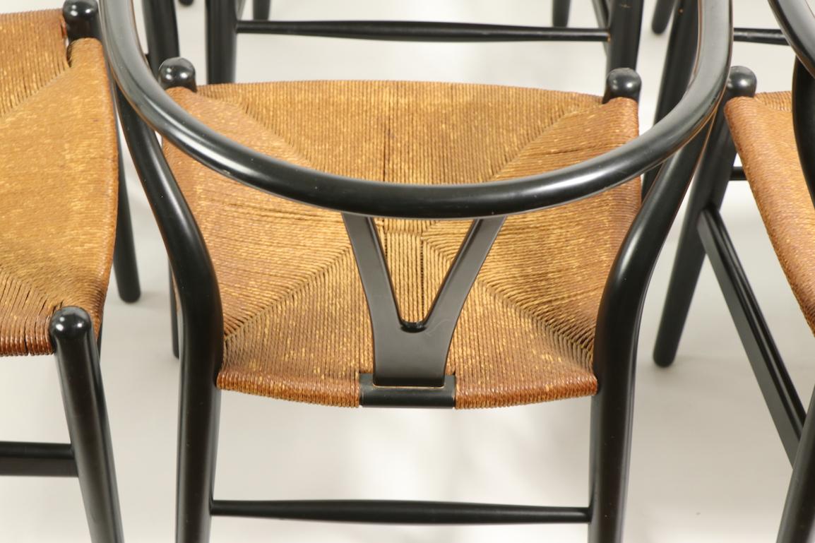 Set of 8 Hans Wegner Carl Hansen CH 24 Wishbone Y Chairs in Black Finish In Good Condition In New York, NY