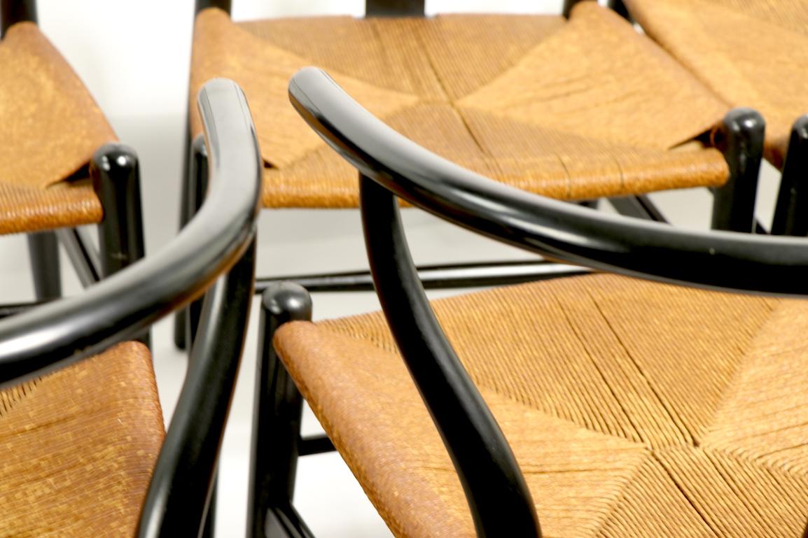 Wood Set of 8 Hans Wegner Carl Hansen CH 24 Wishbone Y Chairs in Black Finish