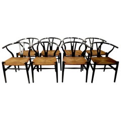 Set of 8 Hans Wegner Carl Hansen CH 24 Wishbone Y Chairs in Black Finish