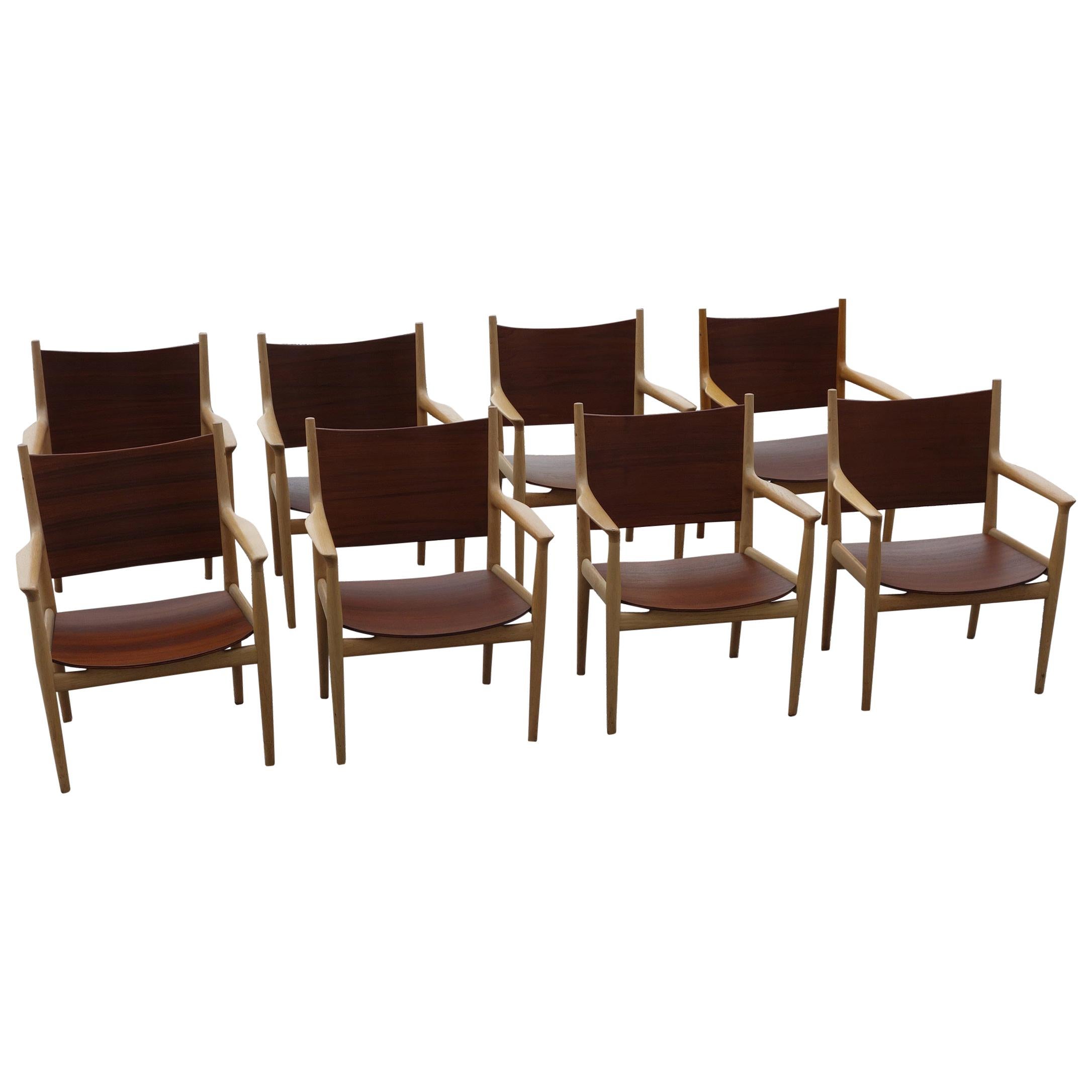 Set of 8 Hans Wegner JH 513 Armchairs Teak and Oak by Johannes Hansen For Sale